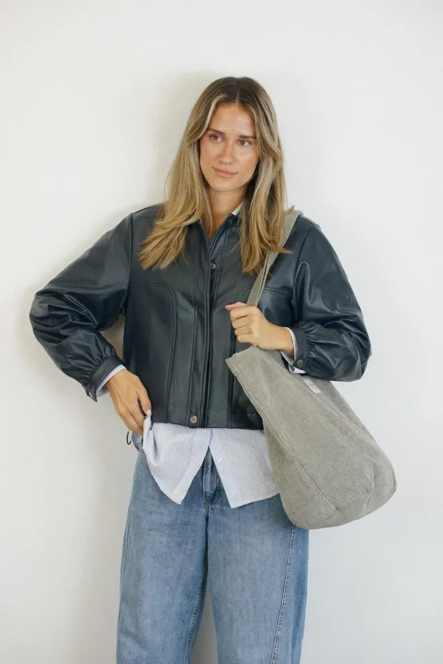 De La Mur Ash shopper stor grå kordfløyel glidelås