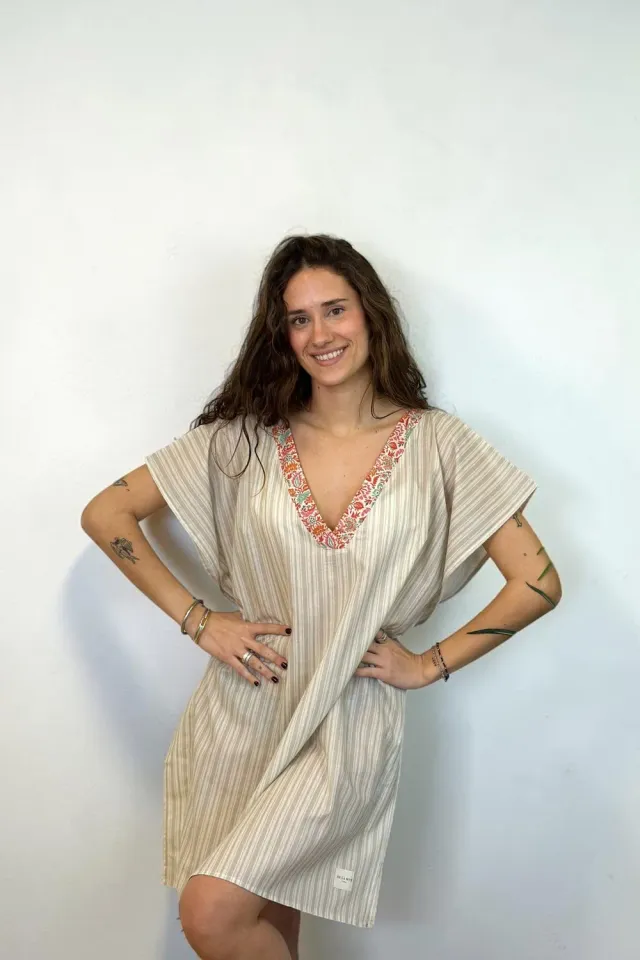De La Mur Beach Aura kaftan grå stripet