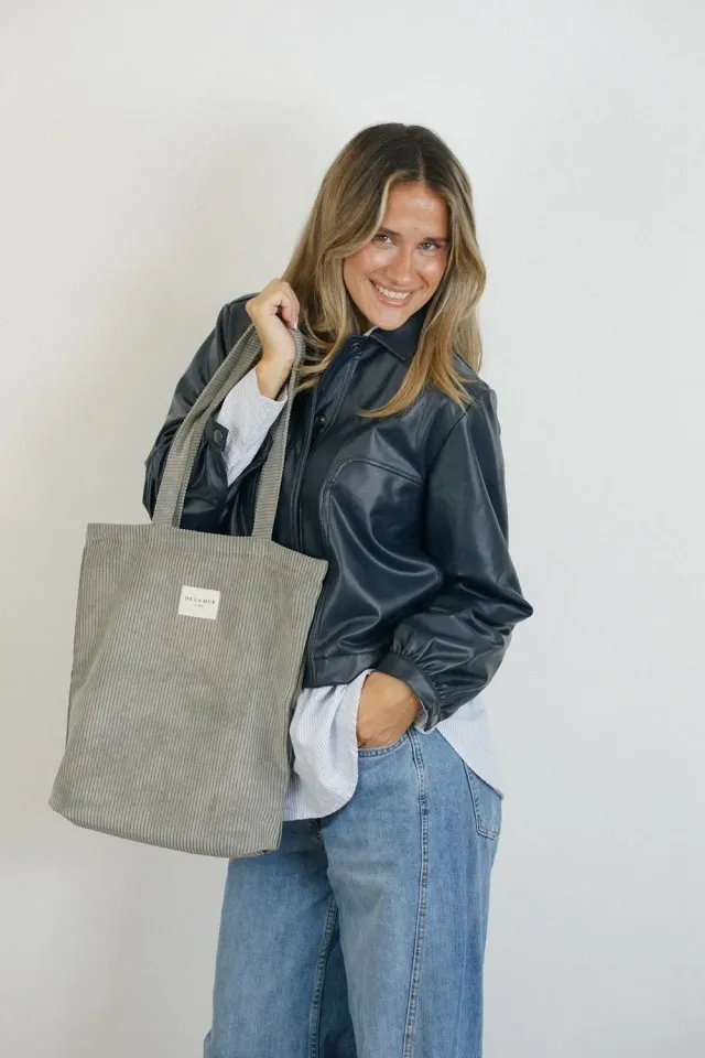 De La Mur Ash totebag liten grå kordfløyel glidelås