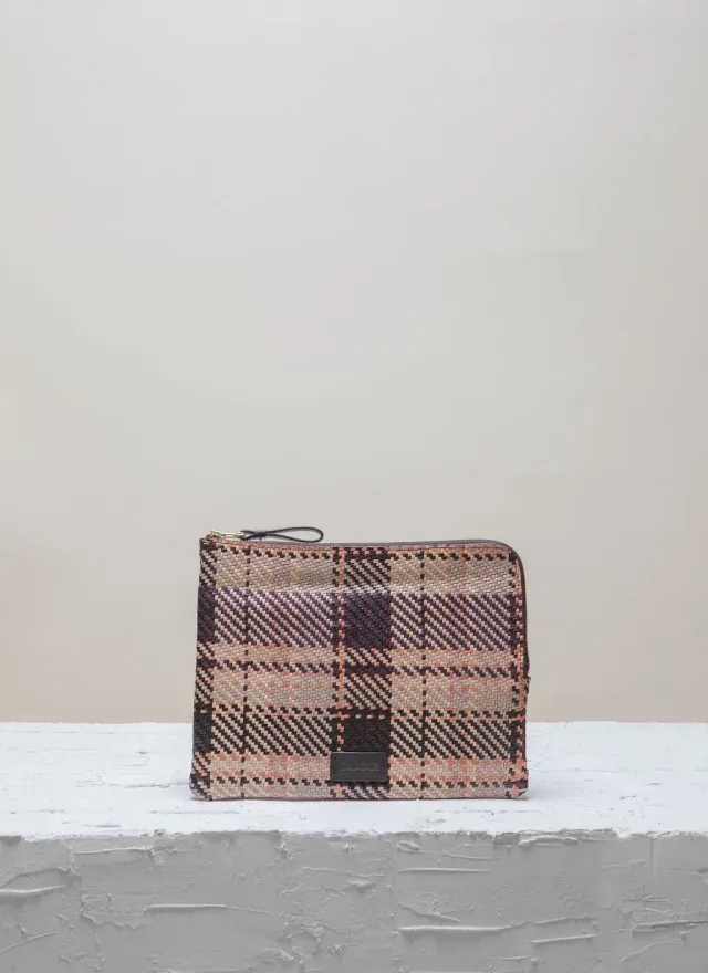 Cala Jade Batu S clutch Terra Tartan Twill ku-skinn