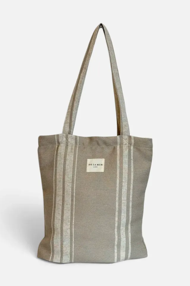 De La Mur Carre totebag beige stripet med glidelås