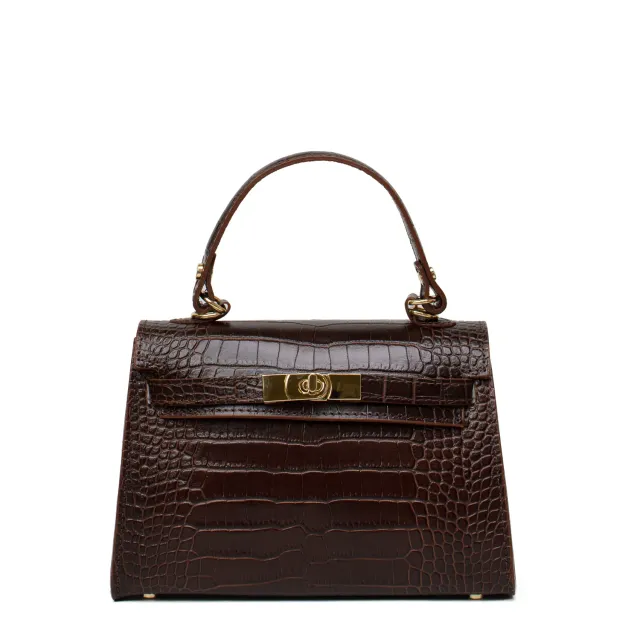 Latalia Trento Maxi veske brun croco 24 cm skinn
