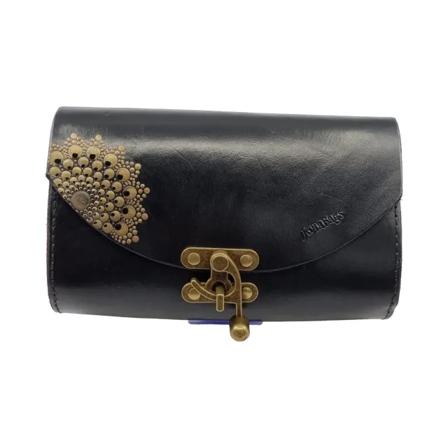 Julia Stray clutch lær sort mandala 23x13x5 cm unika