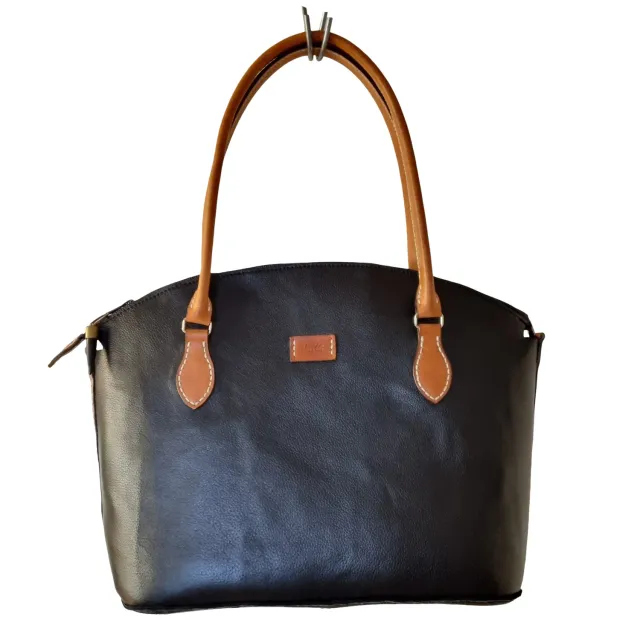 Julia Stray stor skinnveske håndsydd 35x30x15 cm foret