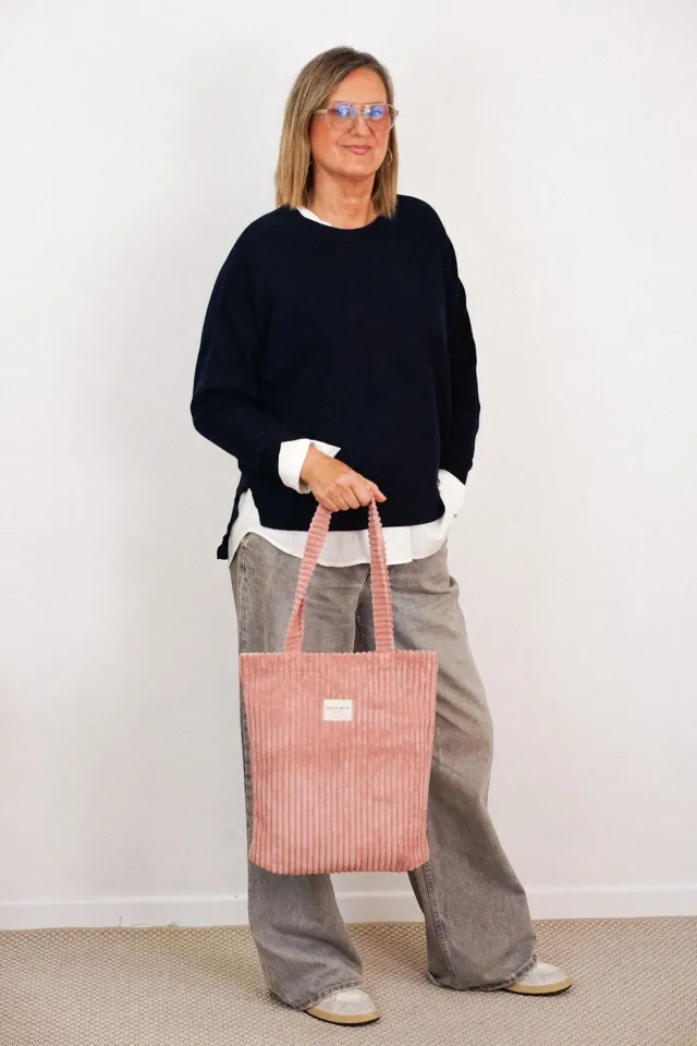 De La Mur Crepe totebag rosa kordfløyel med glidelås