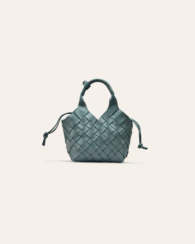 Cala Jade Misu Mini crossbody veske Storm Blue flettet skinn