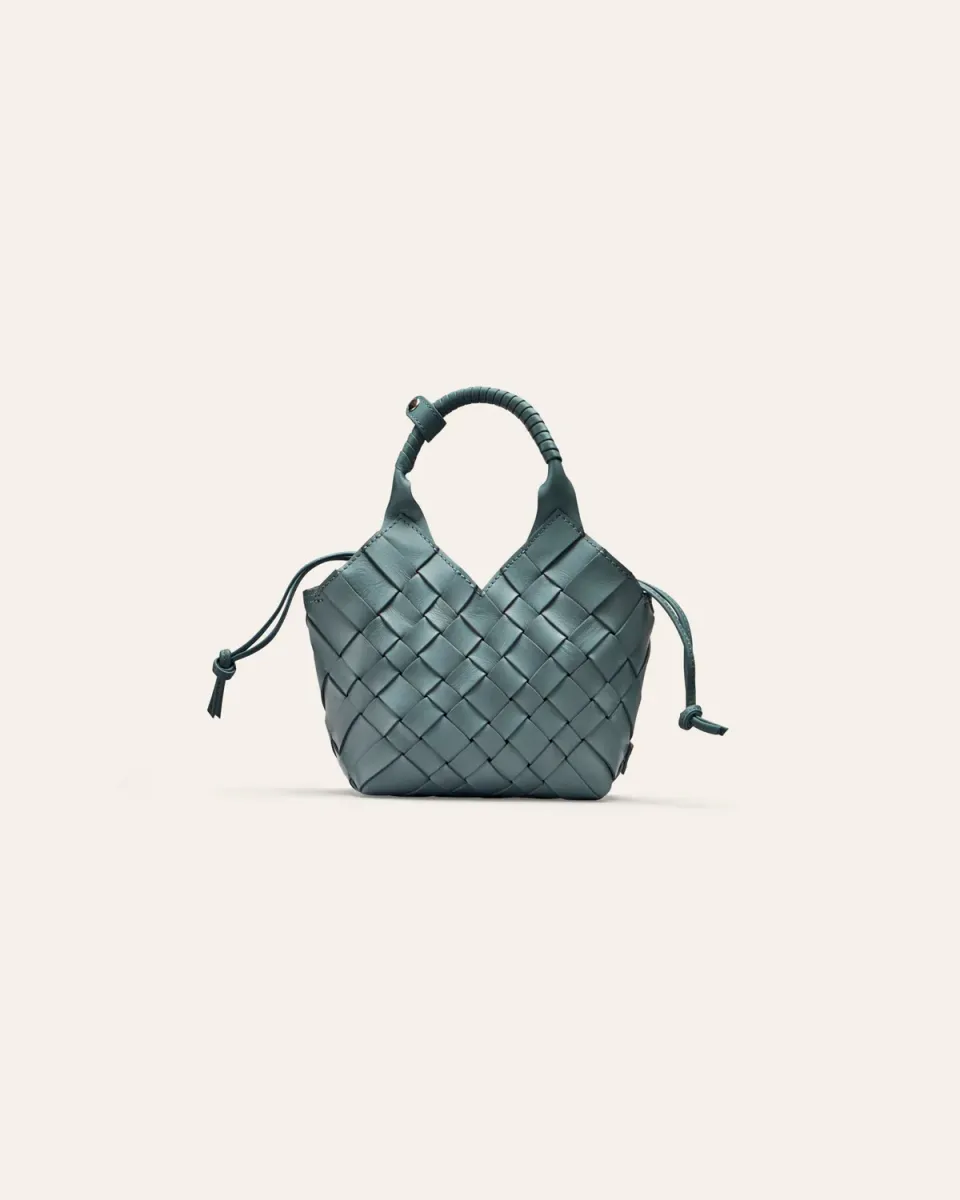 Cala Jade Misu Mini crossbody veske Storm Blue flettet skinn