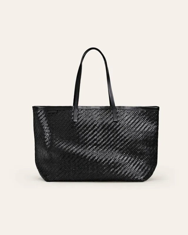 Calajade Isai Black Twill shopper svart flettet skinn