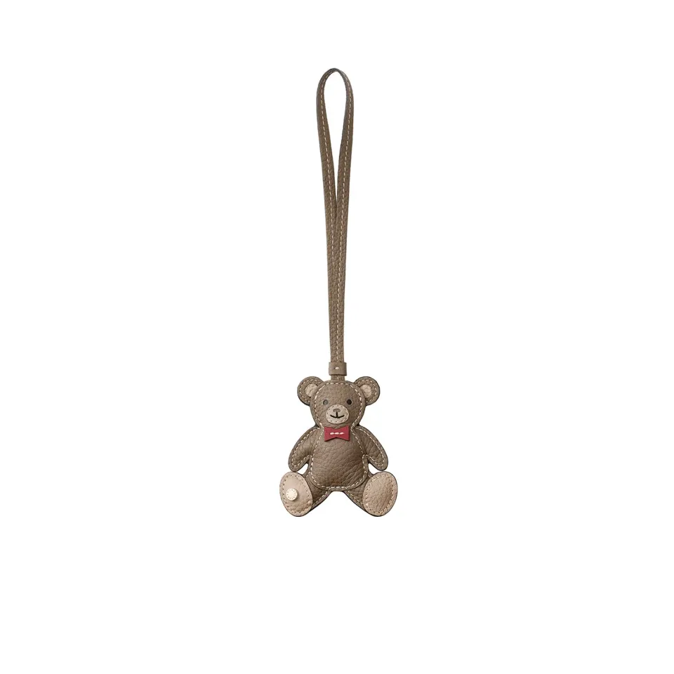 Bonaventura Animal Charm Bear veskecharm Etoupe lær
