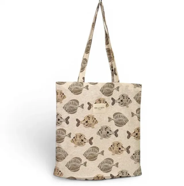 De La Mur Taba liten totebag fiskemønster beige