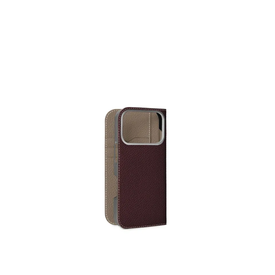 Bonaventura iPhone 17 Pro dagboketui krympeskinn bordeaux