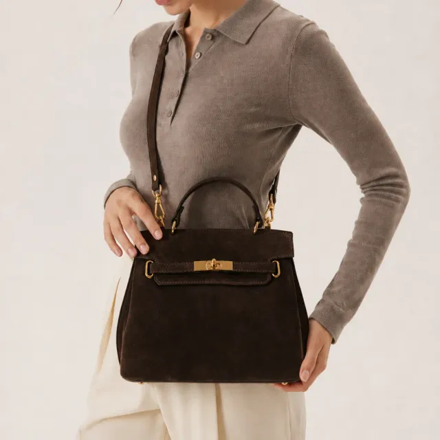 Latalia Rivoli skinnveske espresso mocka 27 cm