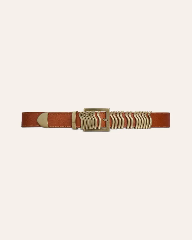 Cala Jade Rattle belte nutmeg gold i skinn
