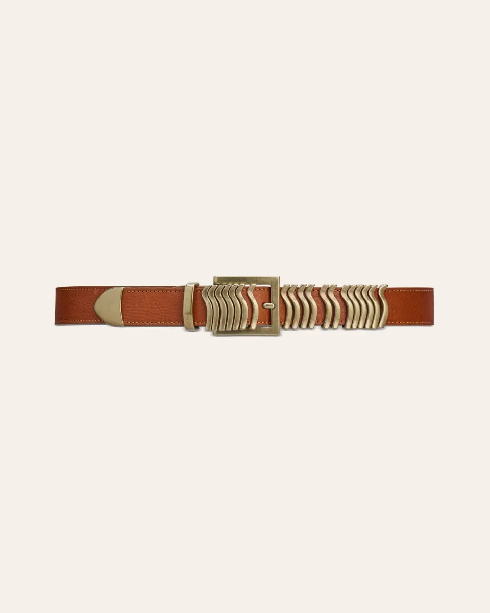 Cala Jade Rattle belte nutmeg gold i skinn