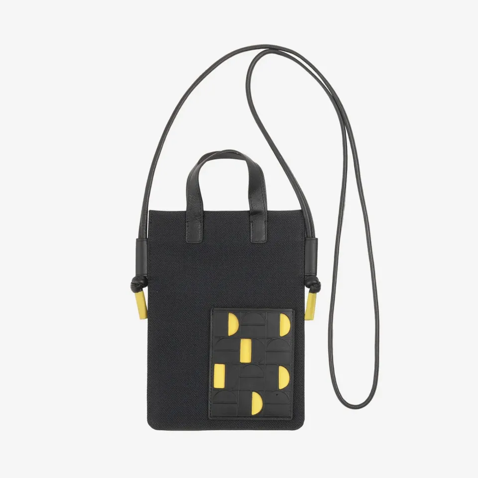 DuDubags Faro mobilveske crossbody svart/gul stoff og skinn
