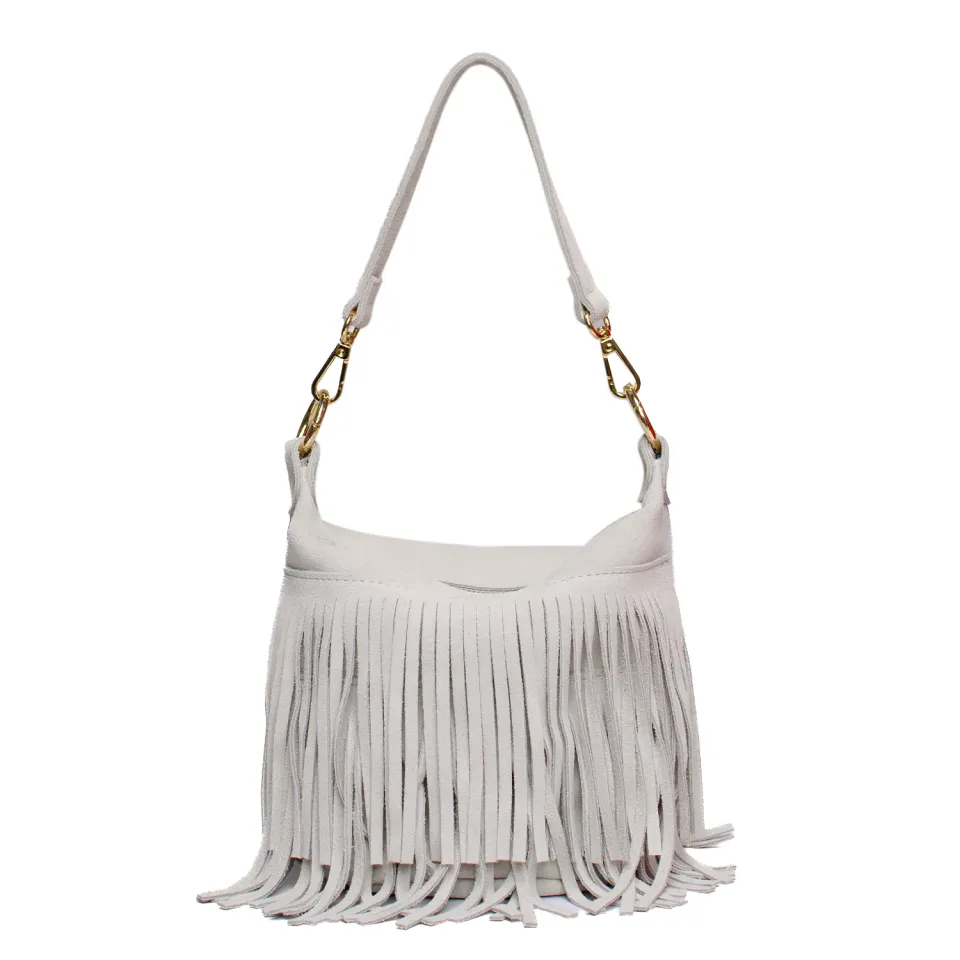 Latalia Cento frynseveske mocka beige