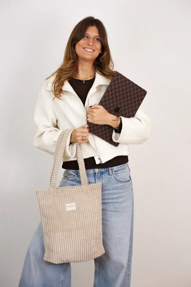 De La Mur Pequeña Cremallera totebag moka kordfløyel