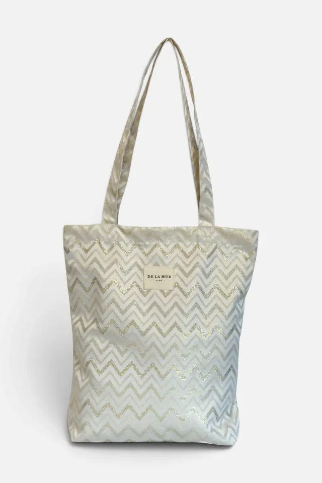 De La Mur Astro totebag beige sikksakk glidelås