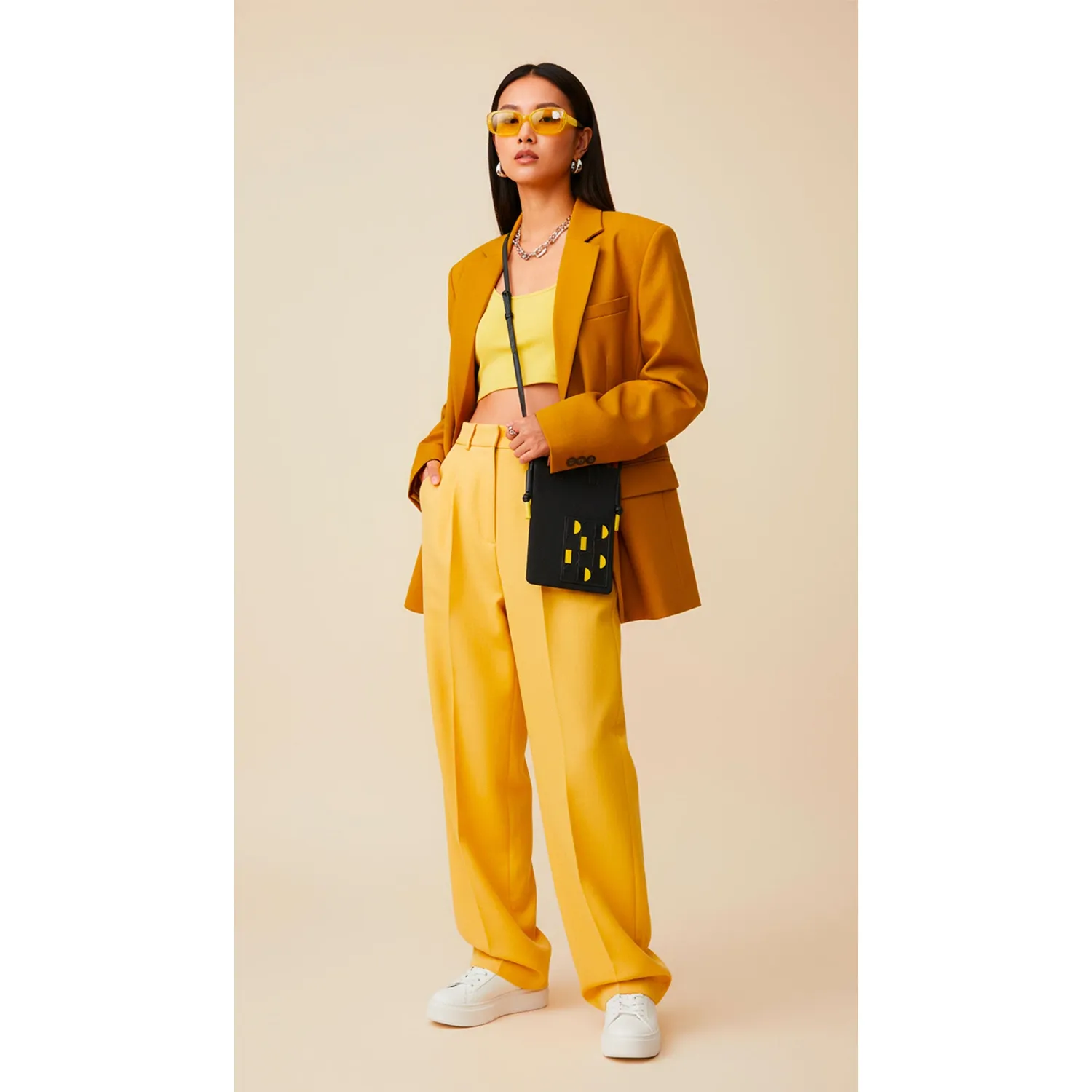 DuDubags Faro mobilveske crossbody svart/gul stoff og skinn