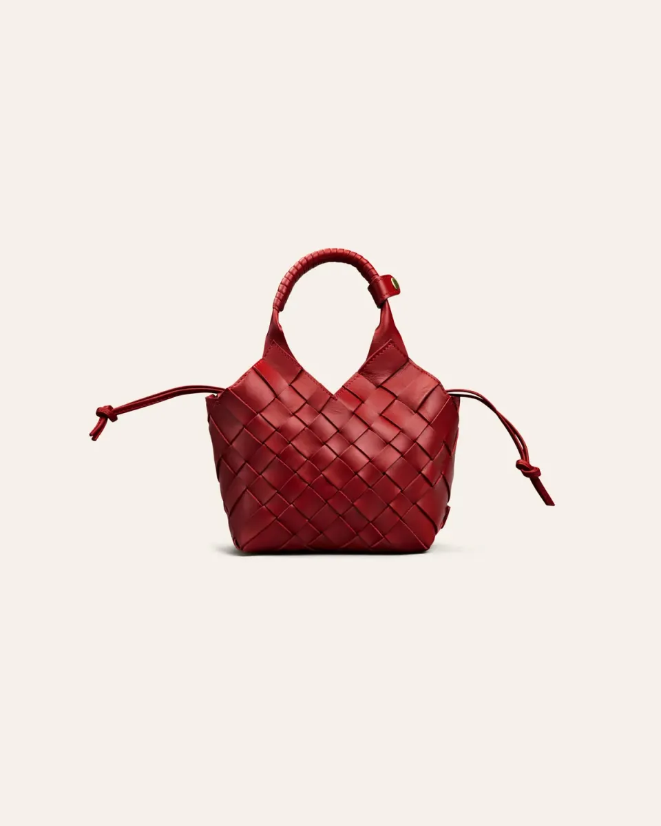 Calajade Misu Mini skulderveske Falu Red flettet skinn