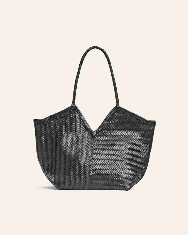 Calajade Humi totebag i skinn Black flettet stor