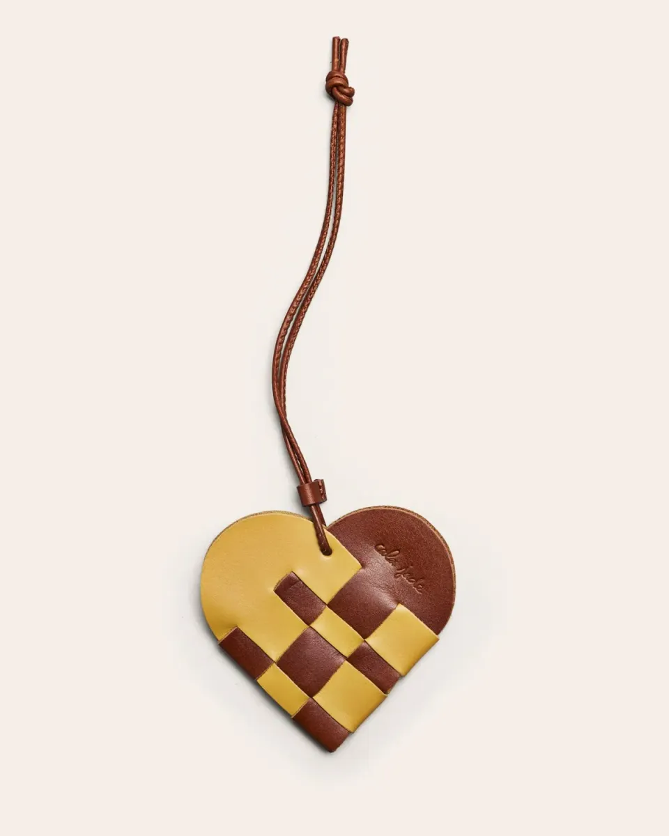 Cala Jade Misu Heart veskecharm Old Gold/Nutmeg skinn