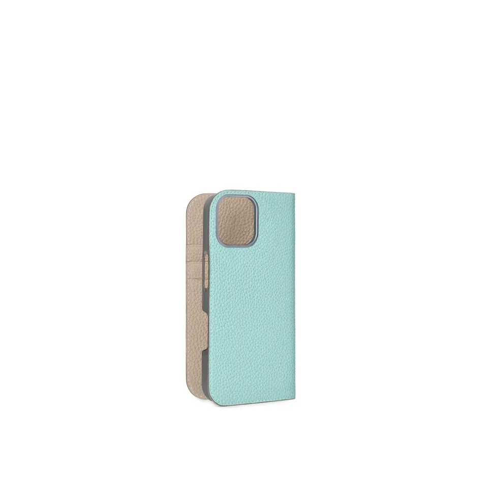 Bonaventura iPhone 16 dagboketui krympeskinn mare blue