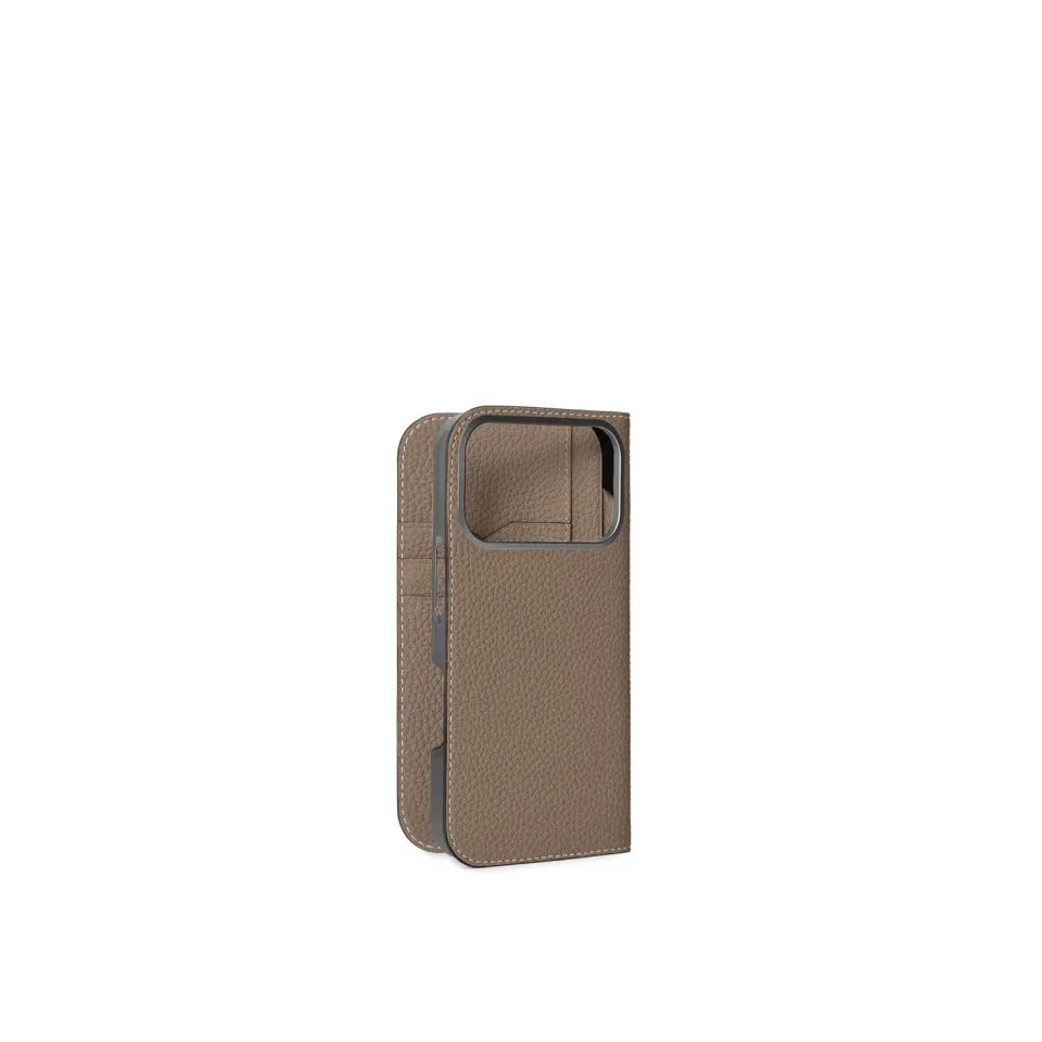 Bonaventura iPhone 18 Pro Diary deksel boketui skinn Etoupe lommer