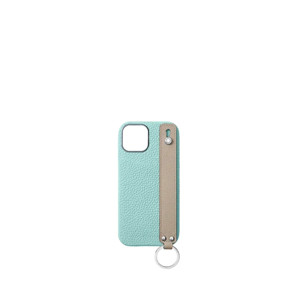 Bonaventura iPhone 16 deksel med håndtak Mare Blue Greige skinn
