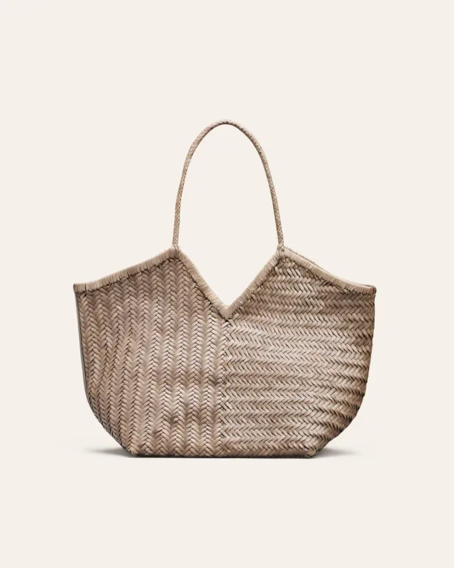 Cala Jade Humi toteveske Putty beige flettet skinn
