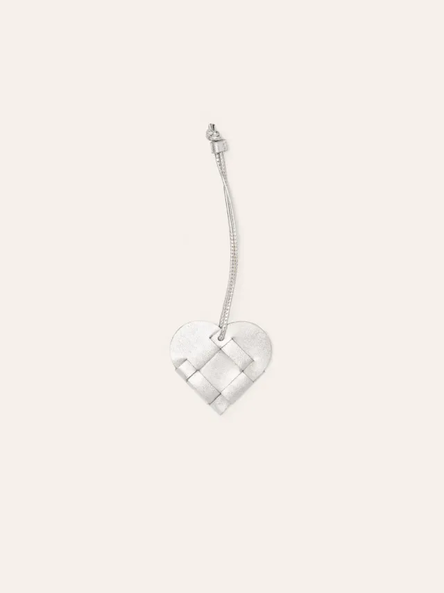 Calajade Misu Heart veskeanheng sølv flettet skinn