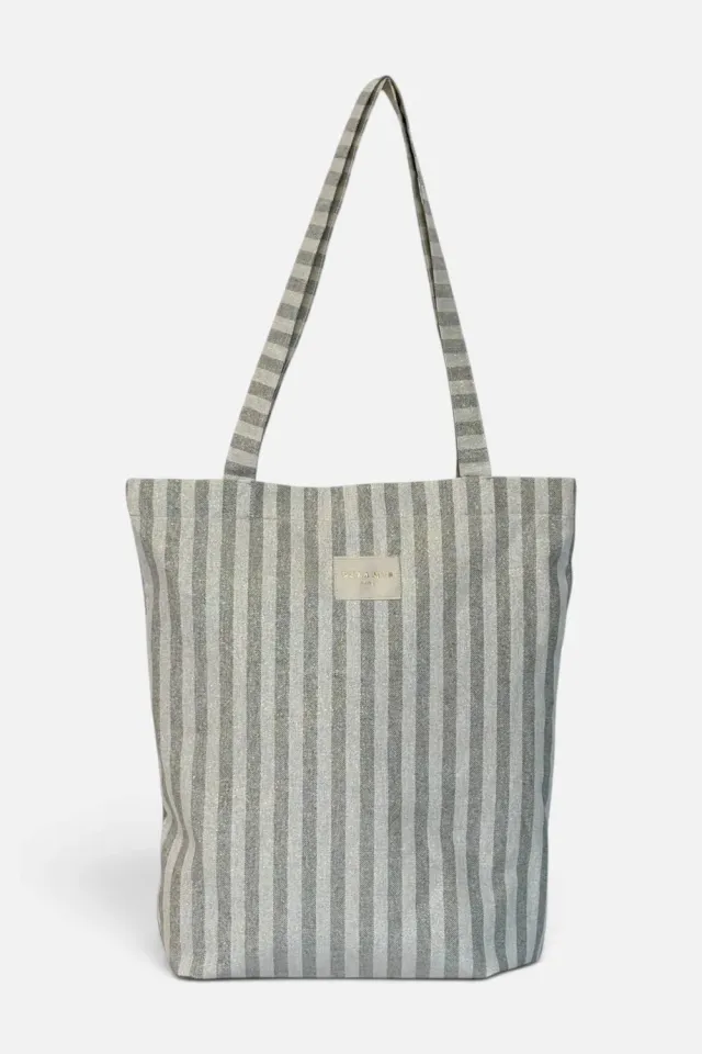 De La Mur Lugris totebag liten grå striper glidelås