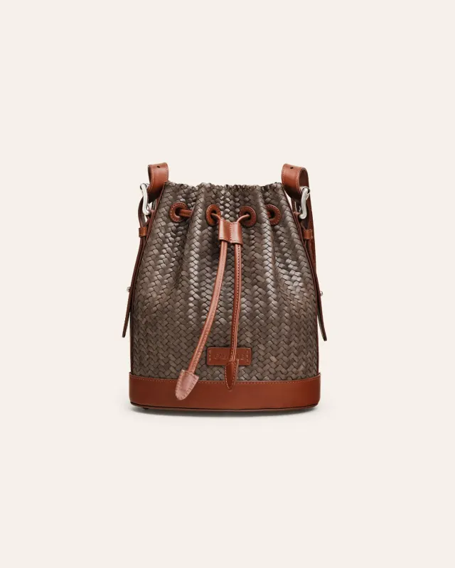 Calajade Mini Bucket Bag bøtteveske Kombu Green Nutmeg skinn
