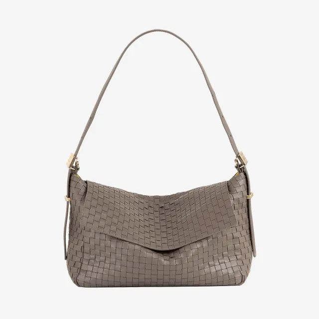 DuDubags Scala skulderveske taupe flettet skinn