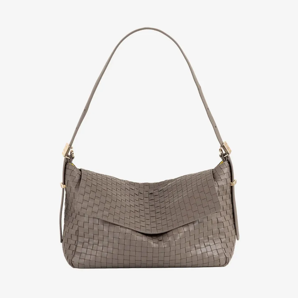DuDubags Scala skulderveske taupe flettet skinn