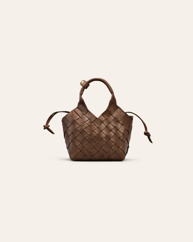 Calajade Misu Mini crossbodyveske Toffee flettet skinn