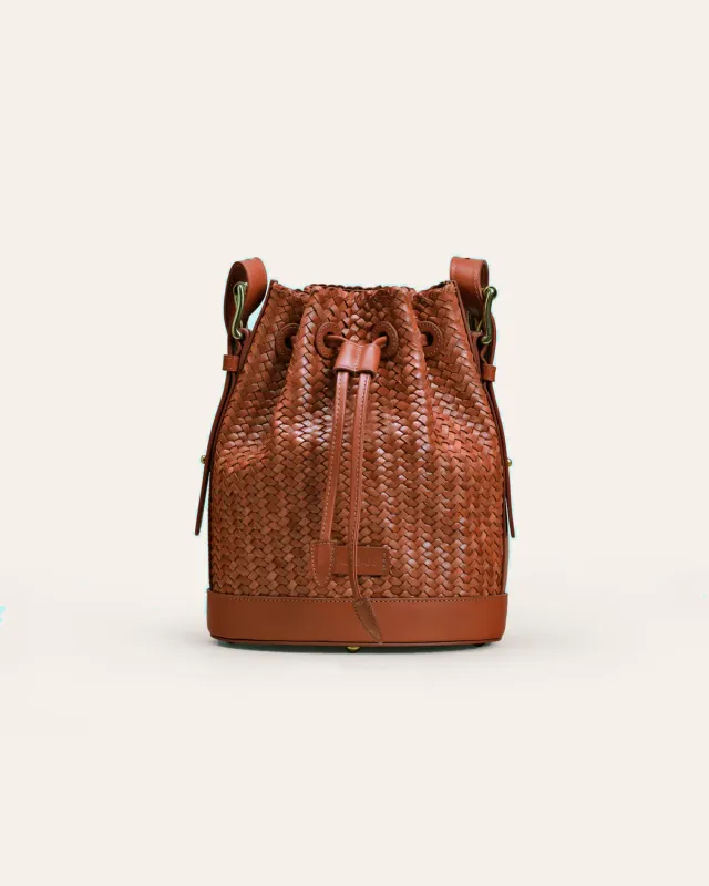 Cala Jade Mini bøtteveske Nutmeg Twill skinn