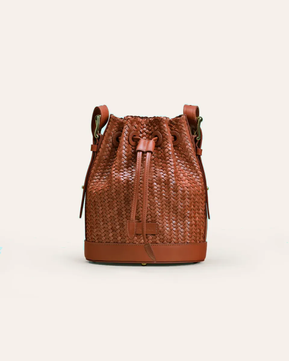 Cala Jade Mini bøtteveske Nutmeg Twill skinn