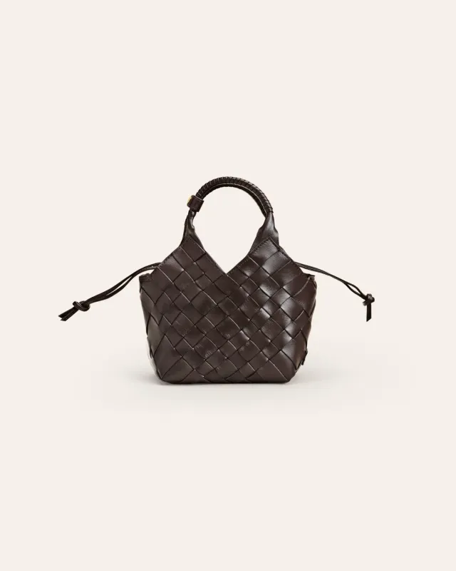 Calajade Misu Mini skulderveske umber flettet skinn