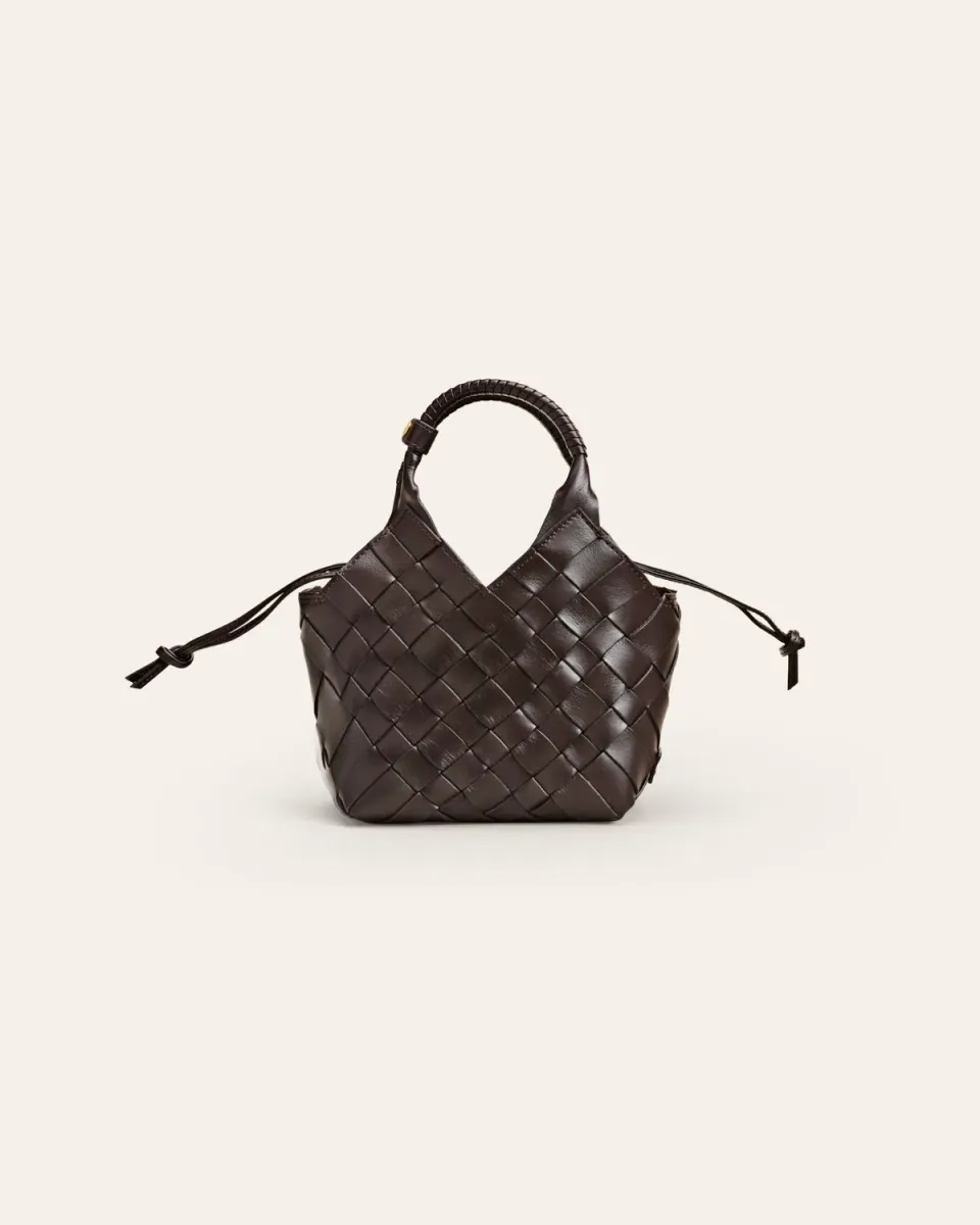 Calajade Misu Mini skulderveske umber flettet skinn