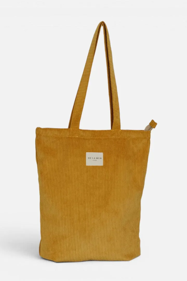 De La Mur Taz totebag sennepsgul kordfløyel med glidelås