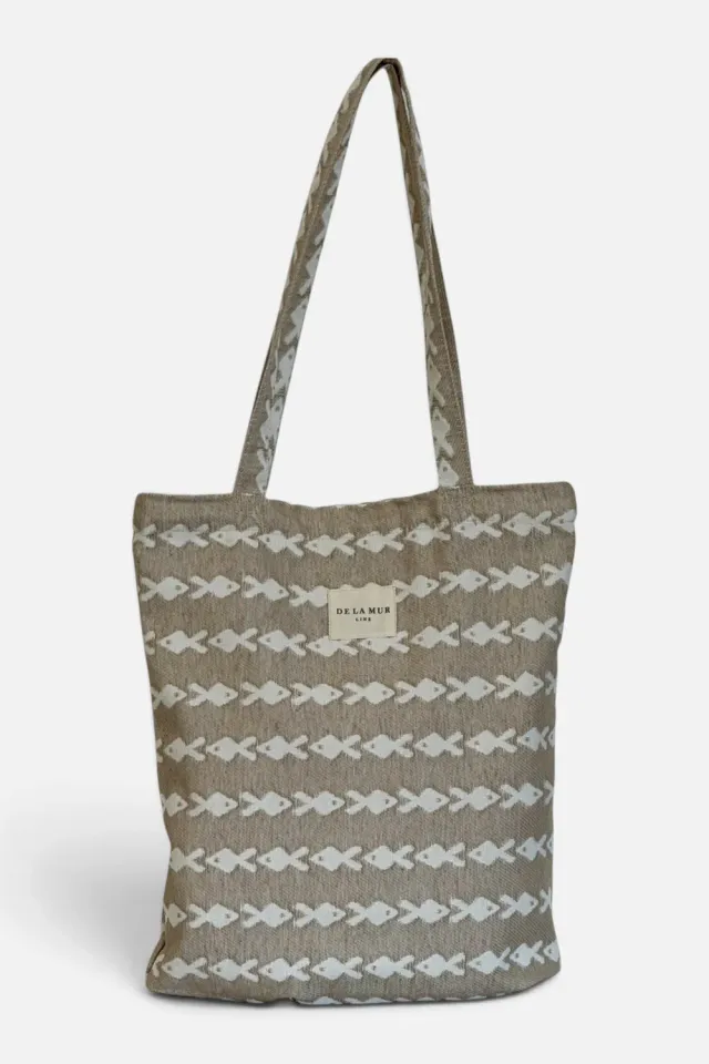 De La Mur Pesc liten totebag beige fisk