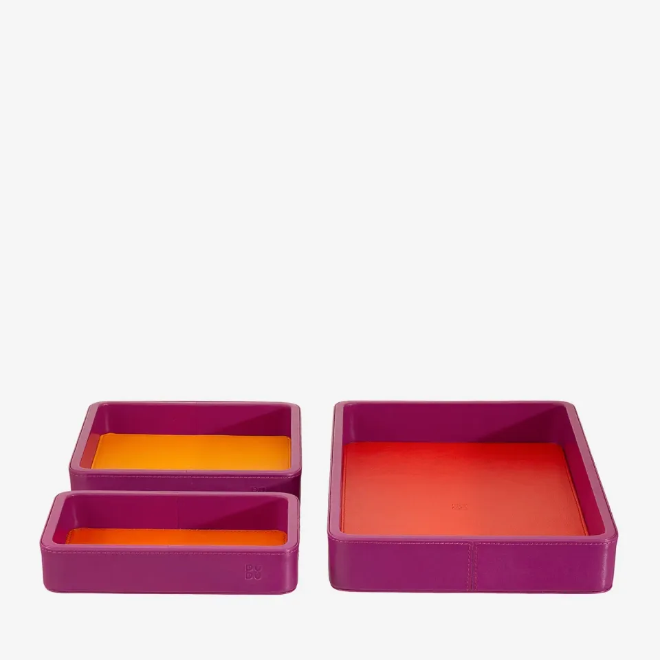 DuDubags Tray set skålesett i skinn fuchsia 3 stk