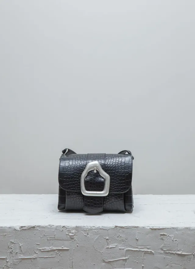 Cala Jade Nami Mini crossbody skulderveske Black Croco krokopreget