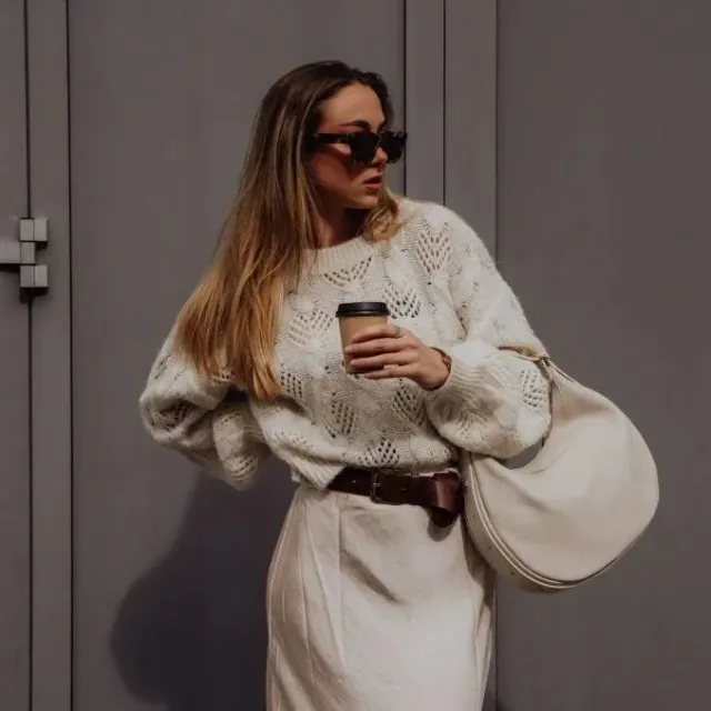 Latalia Gela hobo-veske beige ekte skinn