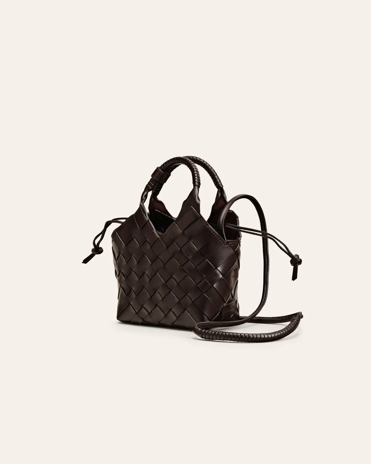 Calajade Misu Mini skulderveske umber flettet skinn