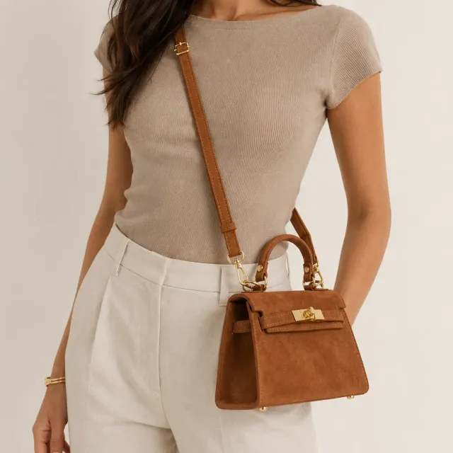 Latalia Trento skinnveske mocka camel