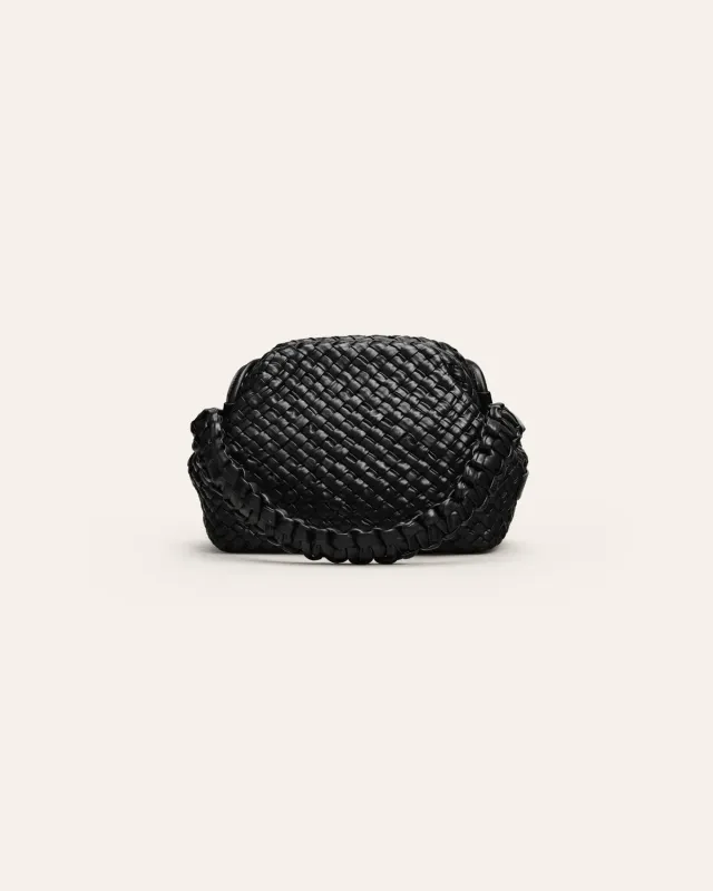 Calajade Hana clutch svart flettet kalveskinn